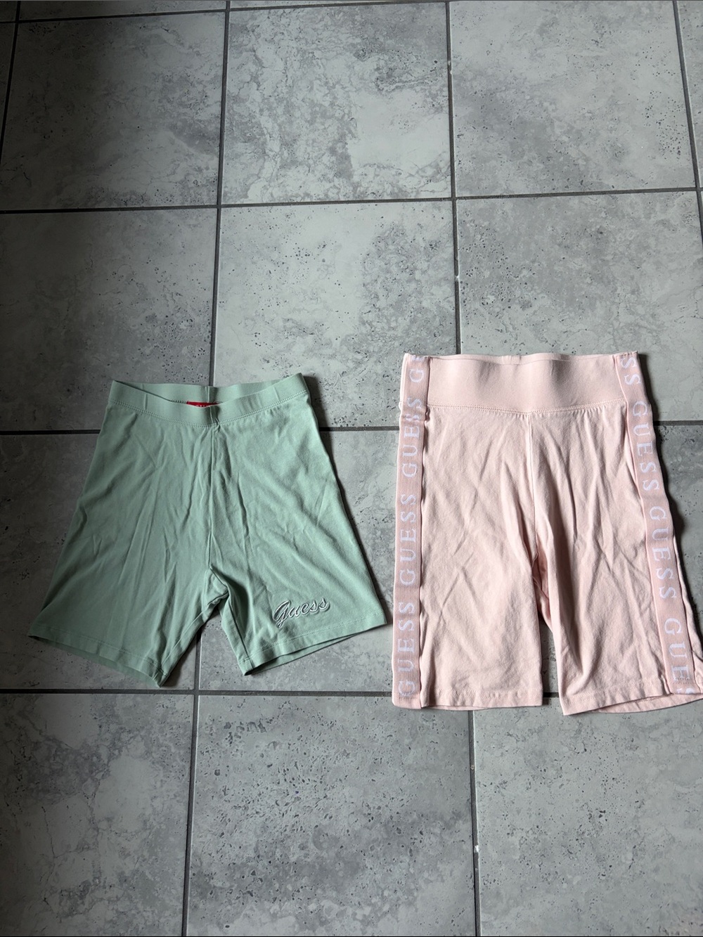 Guess Mint Green and Pale Pink Women's Athletic Bike Shorts Set